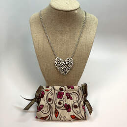 Designer Brighton Silver-Tone Rhinestone Flower Heart Pendant Necklace