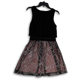 Womens Black Purple Sleeveless Round Neck Back Zip Fit & Flare Dress Size 3