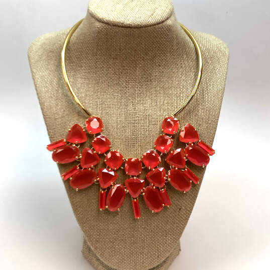 Designer Kate Spade Gold-Tone Red Crystal Cut Stone Statement Necklace image number 1