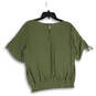Womens Green Round Neck Short Sleeve Back Keyhole Blouse Top Size Large image number 2
