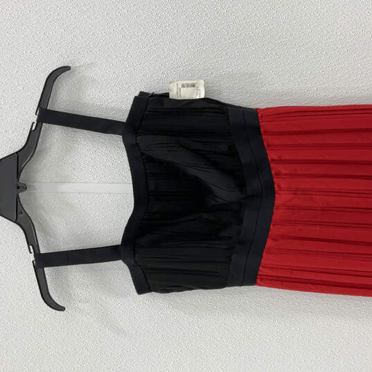 NWT Womens Black Red Sleeveless Wide Strap Pleated Sweatheart Neck Maxi Dress Size 4 image number 3
