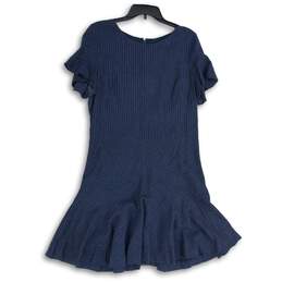 Womens Blue Striped Back-Zip Round Neck Ruffle Mini Dress Size 14