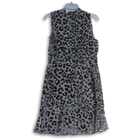 NWT Womens Black Animal Print Ruffle Sleeveless A-Line Dress Size 6 image number 2