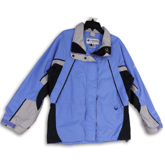 Womens Blue Long Sleeve Mock Neck Full-Zip Windbreaker Jacket Size Large image number 1