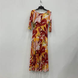 NWT Womens Red Orange Floral 3/4 Sleeve Pullover Maxi Dress Size PXS alternative image