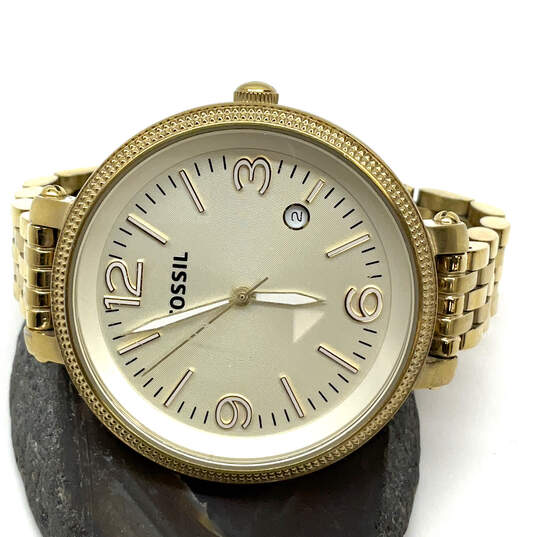 Designer Fossil ES3192 Gold-Tone Round Dial Quartz Analog Wristwatch image number 2