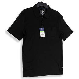 NWT Mens Black Spread Collar Short Sleeve Polo Shirt Size Medium