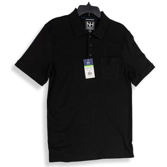 NWT Mens Black Spread Collar Short Sleeve Polo Shirt Size Medium image number 1