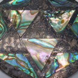 Taxco Mexico Sterling Silver Abalone Inlay 2 3/8in Unique Design Brooch Pendant 25.4g alternative image