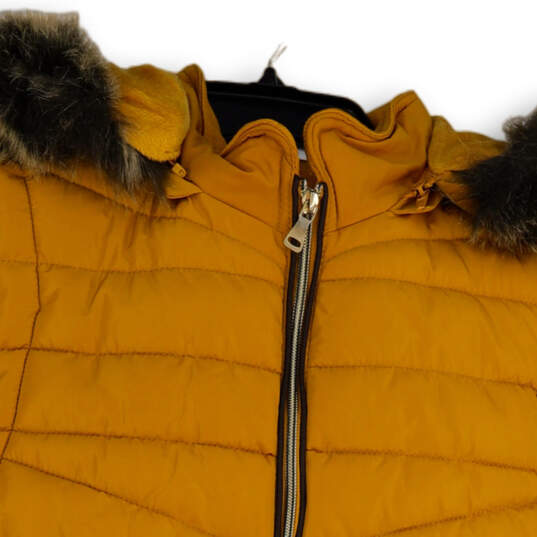 Womens Yellow Faux Fur Hooded Pockets Full-Zip Puffer Vest Size S/CH image number 3