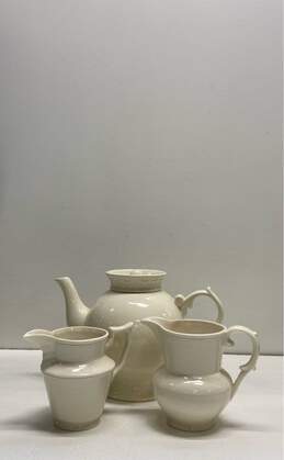 Tea with Alice Tea Pot with 2 Creamers Ivory White Ceramic Tableware