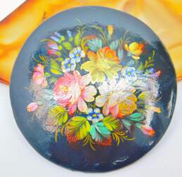 2 - VNTG Russian Multi Color Lacquer Hand Painted Floral Brooches alternative image