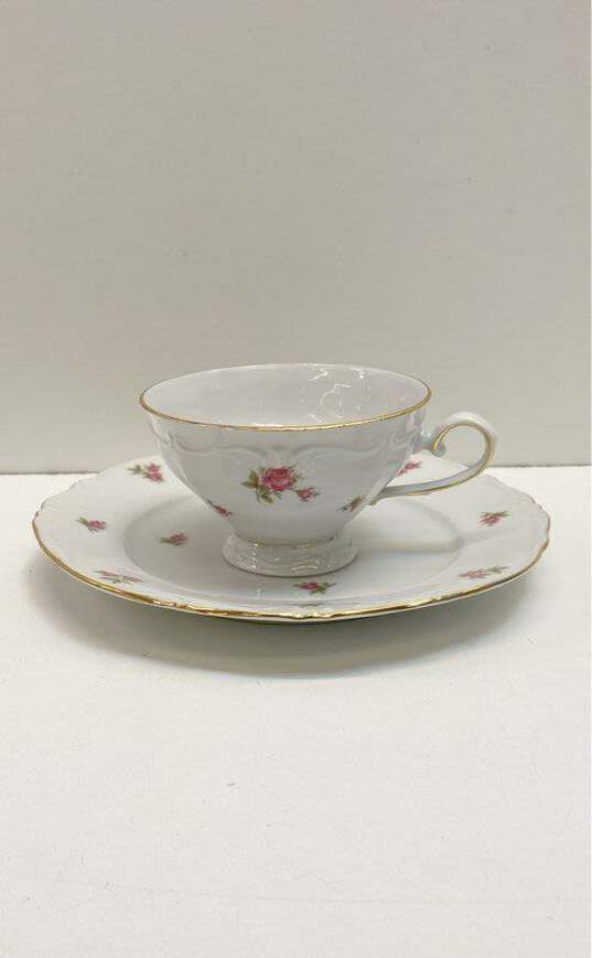 Bavaria West Germany Elfenbein Rose Patten Tea Cup Saucer Plate Set 9 Pieces image number 2