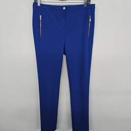 Slim Leg Capri Stretch Gold Tone Accent Ankle Pants Electric Blue
