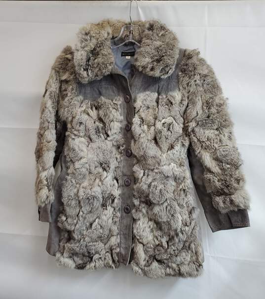 Vintage Angora Rabbit Fur Suede Leather Belted Womens Jacket Sz M image number 1
