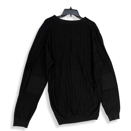 NWT Mens Black Knitted V-Neck Slim Fit Pullover Sweater Size 3XLT image number 2