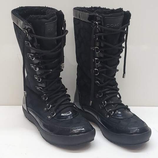 Coach Peggy Black Signature Patent Leather Boots Size 6.5B image number 1