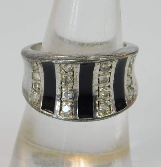 Solvar Romantic 925 Cubic Zirconia & Marcasite Cross Pendant Necklace Onyx Drop Earrings CZ Enamel Stripe Band Rings & Celtic Knot Brooch 32.6g image number 3