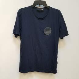 Mens Blue Short Sleeve Round Neck Stretch Pullover T-Shirt Size Large