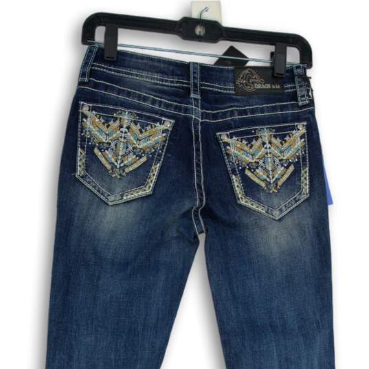 NWT Womens Blue Embroidered Denim Medium Wash Bootcut Leg Jeans Size 25 image number 4