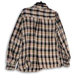 NWT Womens Tan Black Plaid Collared Long Sleeve Button-Up Shirt Size Large alternative image