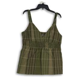 apt.9 Womens Green Brown Plaid Smocked Sleeveless Blouse Top Size XL