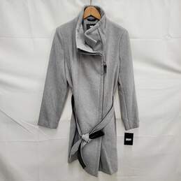 NWT DKNY WM's Wide Lapel Belted Wool Light Gray Trench Coat Size MM