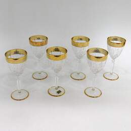 Set Of 6 Creart Italian Hand Cut Crystal Gold Trim Wine Glasses IOB