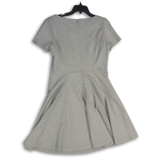 H&M Womens Gray Boat Neck Short Puff Sleeve Back Zip A-Line Dress Size 10 image number 2
