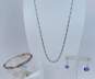 925 Sterling Silver Amethyst Drop Earrings Fancy Link Chain Necklace & Hinged Bangle Bracelet 27.9g image number 1
