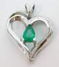 14K White Gold Emerald Faceted Teardrop Layered Open Heart Pendant 2.0g image number 3