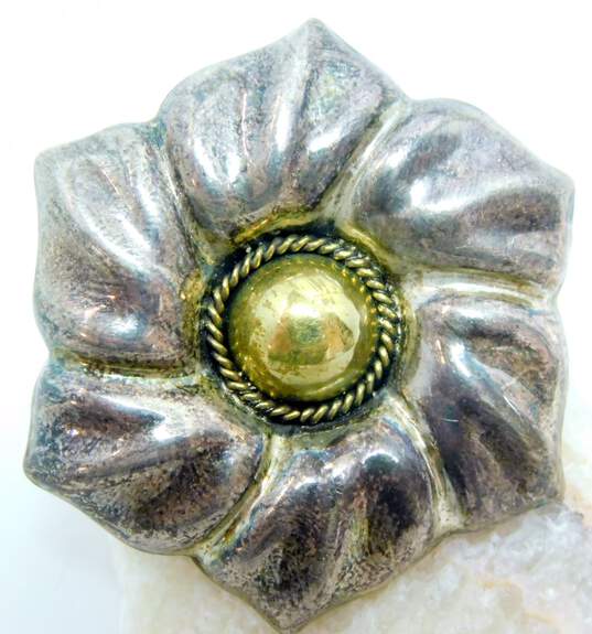 Taxco Mexico 925 & Brass Accent Modernist Dome Puffed Flower Brooch 13.5g image number 1