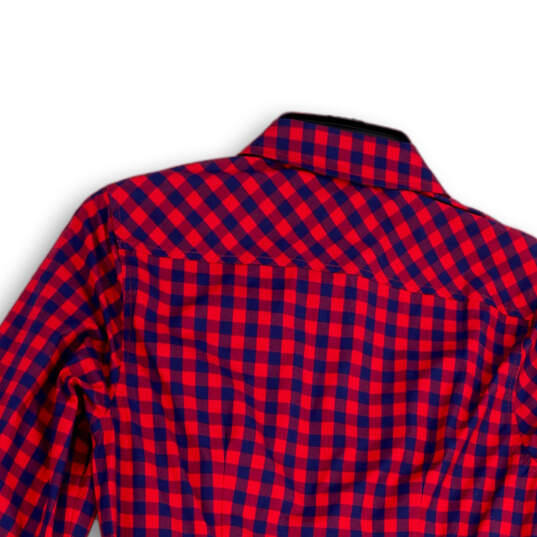 Womens Blue Red Check Long Sleeve Spread Collar Button-Up Shirt Size 0 image number 4