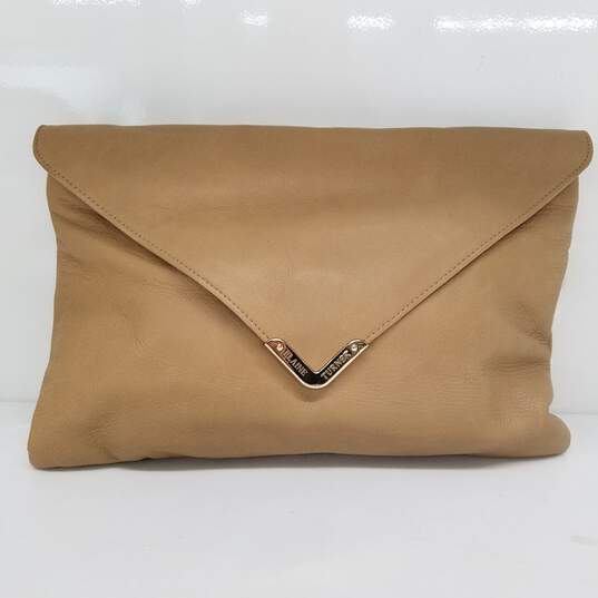 Elaine Turner RACHEL Taupe Leather Envelope Clutch NWT image number 1