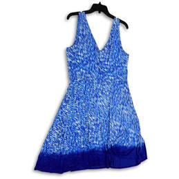 Womens Blue White Abstract V-Neck Sleeveless Fit & Flare Dress Size Large alternative image