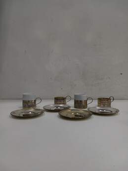 Set of Four Metal Demitasse Saucer Cups & Cup Holders alternative image