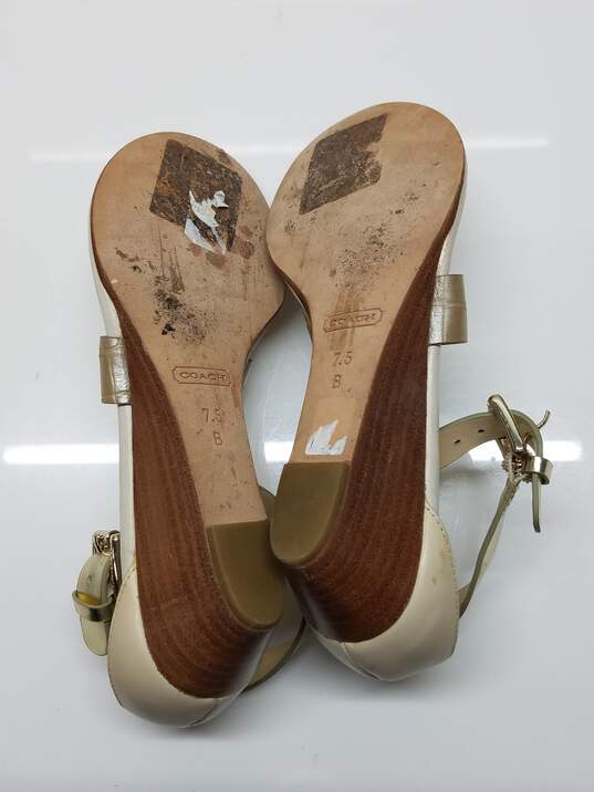 AUTHENTICATED Coach Velvet Beige Leather Wedge Sandals Size 7.5 image number 6