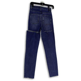 NWT Womens Blue Medium Wash Pockets Raw Hem Denim Skinny Leg Jeans 25/36 alternative image
