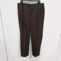 Izod Men's Brown 100% Cotton Pleated Dress Pants Size 38x32