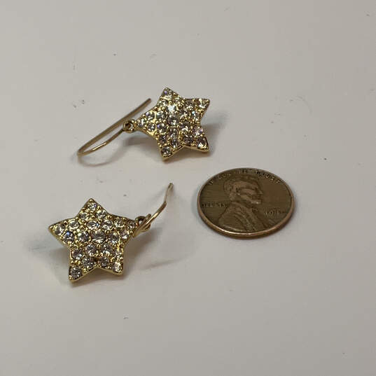 Designer Swarovski Gold-Tone Rhinestone Fish Hook Starshape Drop Earrings image number 3