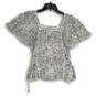 Lucky Brand Womens Gray White Floral Square Neck Short Sleeve Blouse Top Size S image number 1