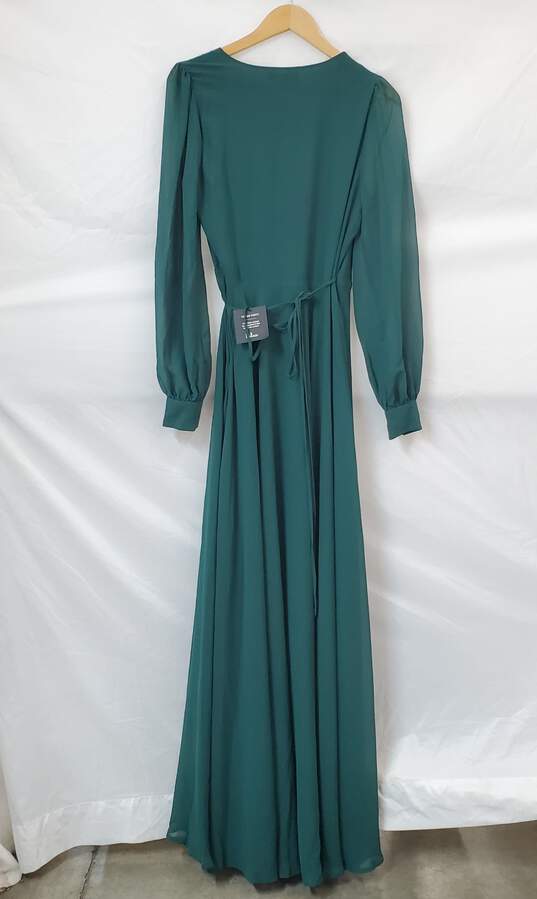 NWT Lulus My Whole Heart Emerald Green Long Sleeve Wrap Dress Size M image number 3