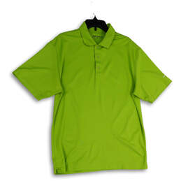 Mens Green Spread Collar Short Sleeve Side Slit Golf Polo Shirt Size Large