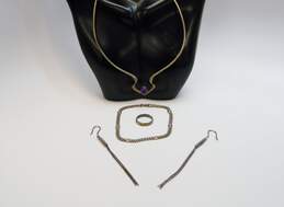Artisan 925 Modernist Amethyst Cabochon Collar Necklace Spiral Chain Tassels Drop Earrings Ball Bead Bracelet & Band Ring 23.5g