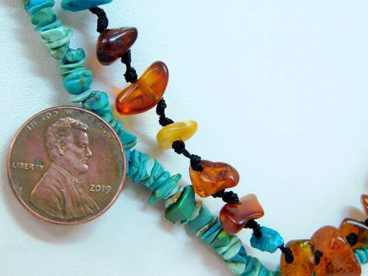 Artisan Amber & Faux Turquoise Necklaces 37.1g image number 5