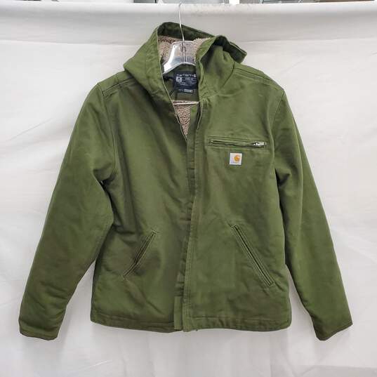 Carhartt MN's 100% Cotton, Fleece Hooded Heavy Hooded Green Jacket Sz. M image number 1