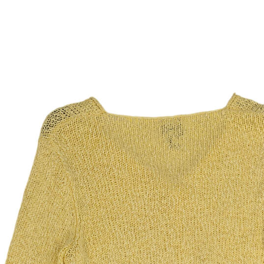 Womens Yellow Crochet V-Neck Long Sleeve Pullover Sweater Size Small image number 4