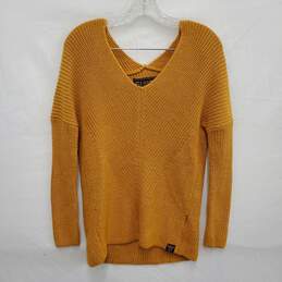 Super Dry Cora Ribbed Yellow V-Neck Jumper Knit Sweater Size 4 US