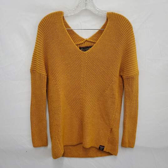 Super Dry Cora Ribbed Yellow V-Neck Jumper Knit Sweater Size 4 US image number 1