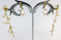 14K Gold White Pearl Drop & Beaded Chain Dangle Post Earrings Variety 3.9g